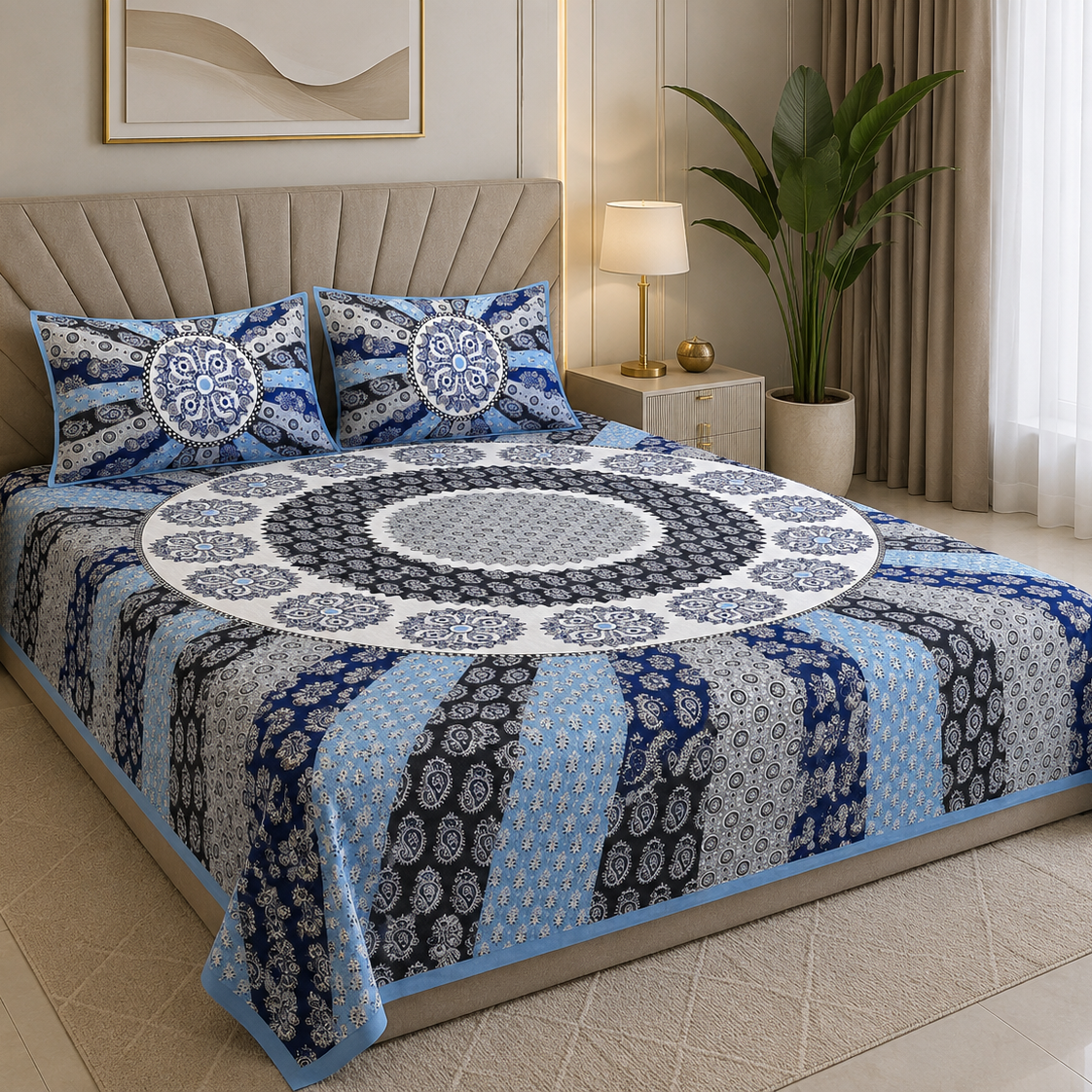 Persian Blue 400 TC 100% Pure Cotton Bedsheet