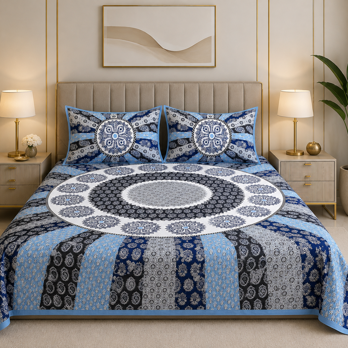 Persian Blue 400 TC 100% Pure Cotton Bedsheet