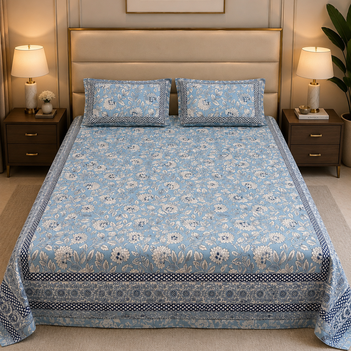 Bluebell Meadow 400 TC 100% Pure Cotton Bedsheet