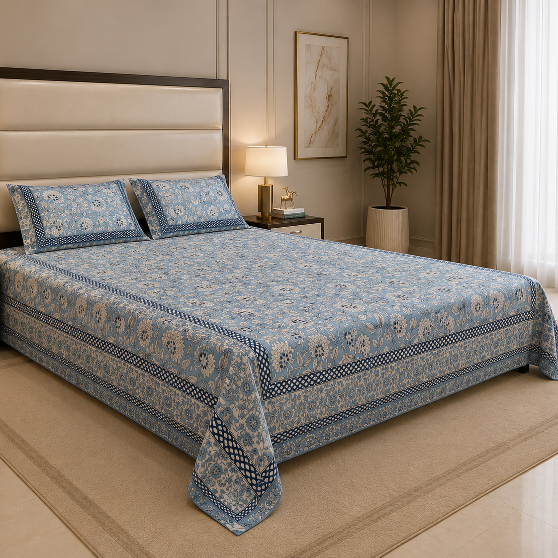 Bluebell Meadow 400 TC 100% Pure Cotton Bedsheet