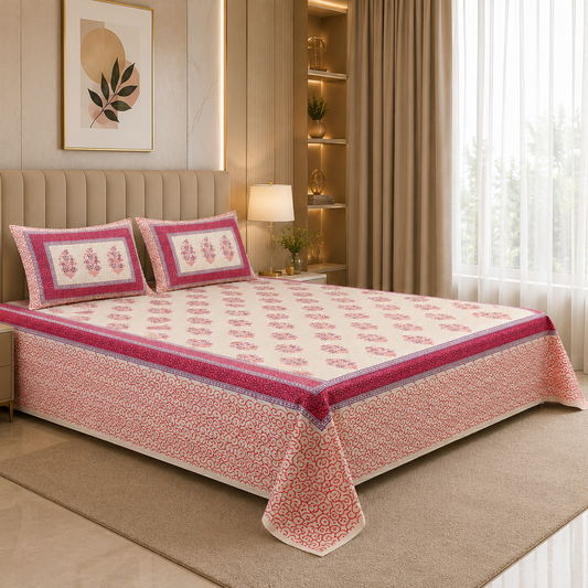 Ruby Blossom 100% Pure Cotton Bedsheet