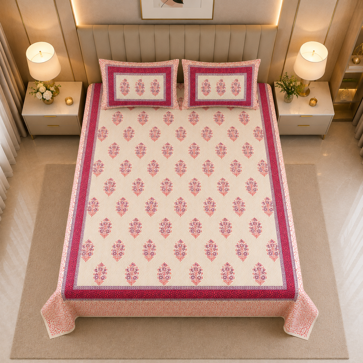 Ruby Blossom 100% Pure Cotton Bedsheet