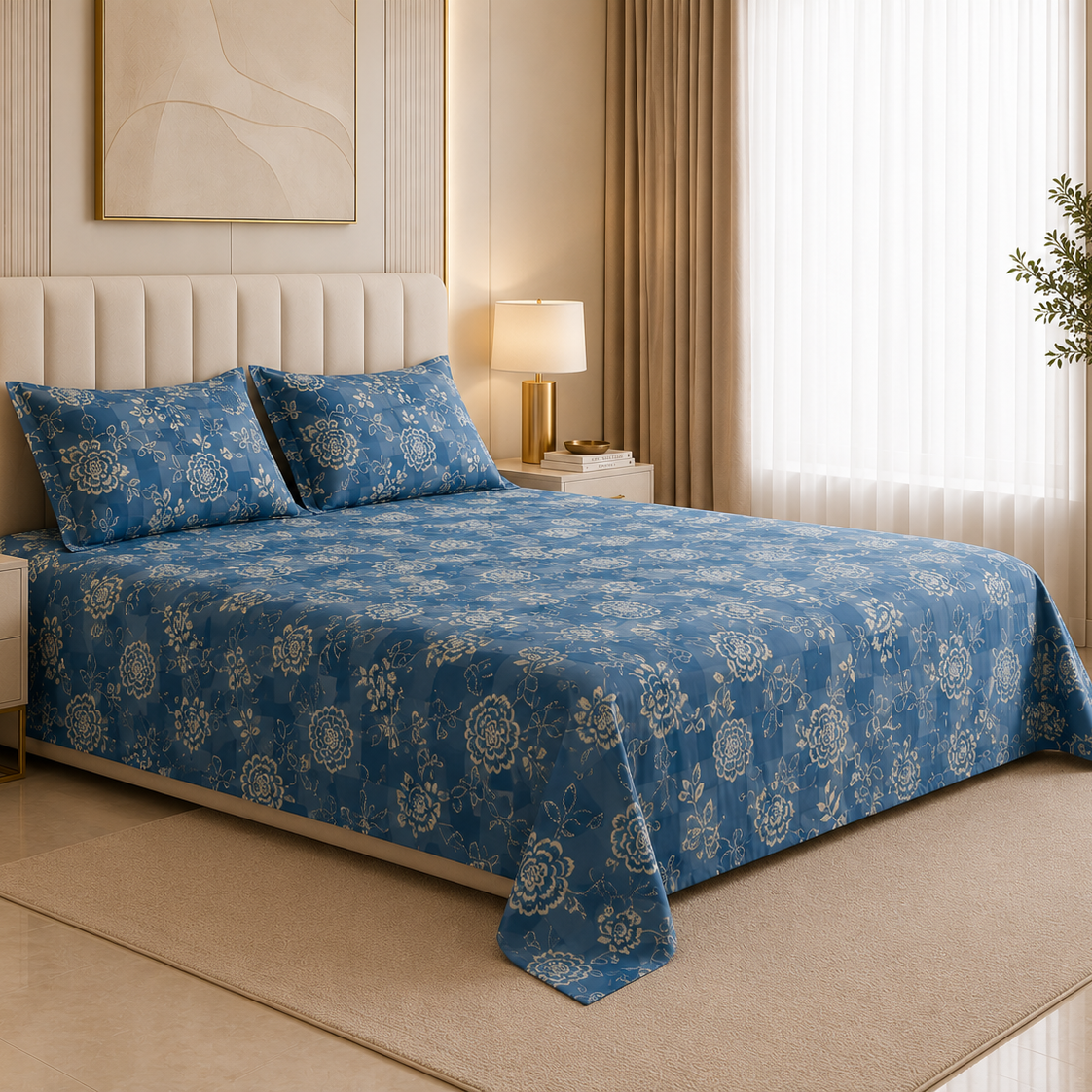 Floral Tide Glace Cotton 300TC Bedsheet