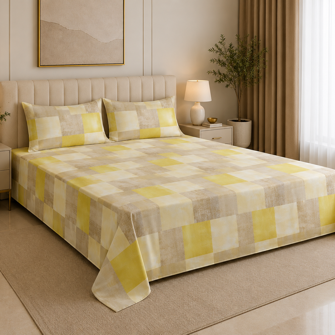 Sunlit Square Glace Cotton 300TC Bedsheet