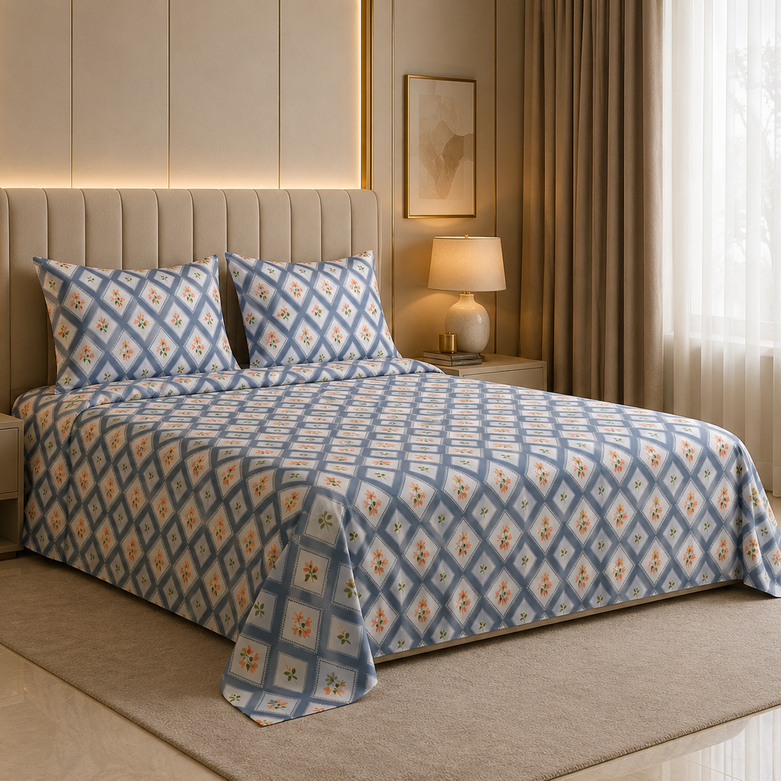 Misty Blossom Glace Cotton 450TC Bedsheet