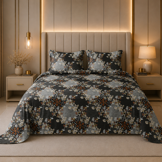 Noir Floral Mosaic Glace Cotton 300TC Bedsheet