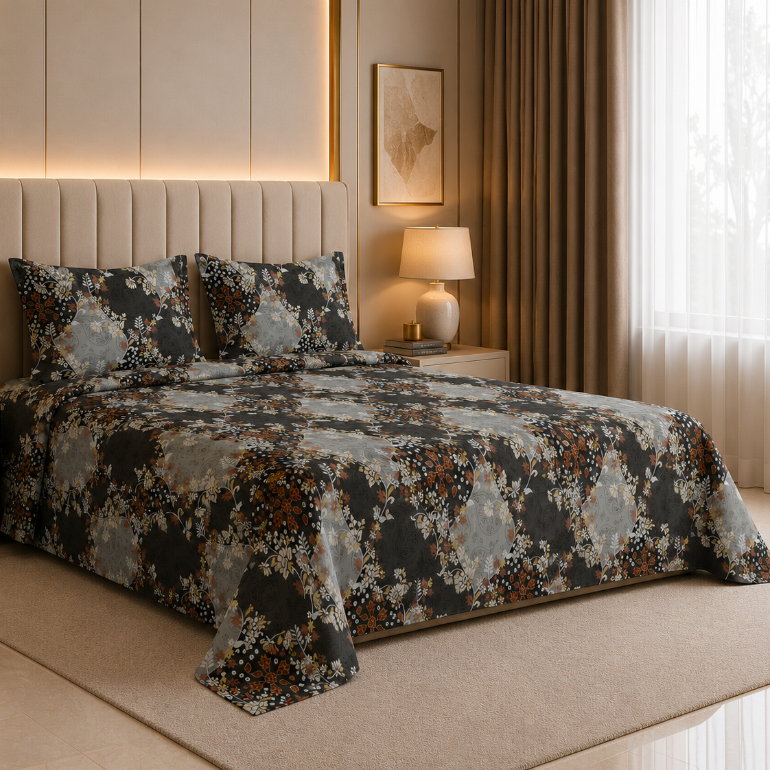 Noir Floral Mosaic Glace Cotton 300TC Bedsheet