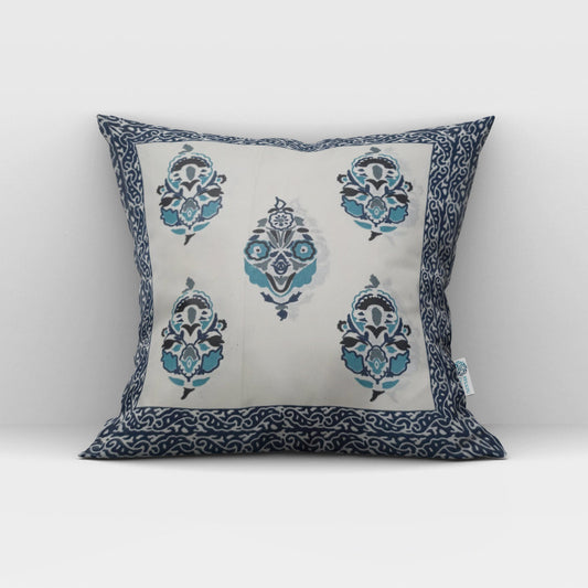 Blue Blossom Jaipuri Cotton Cushion Cover