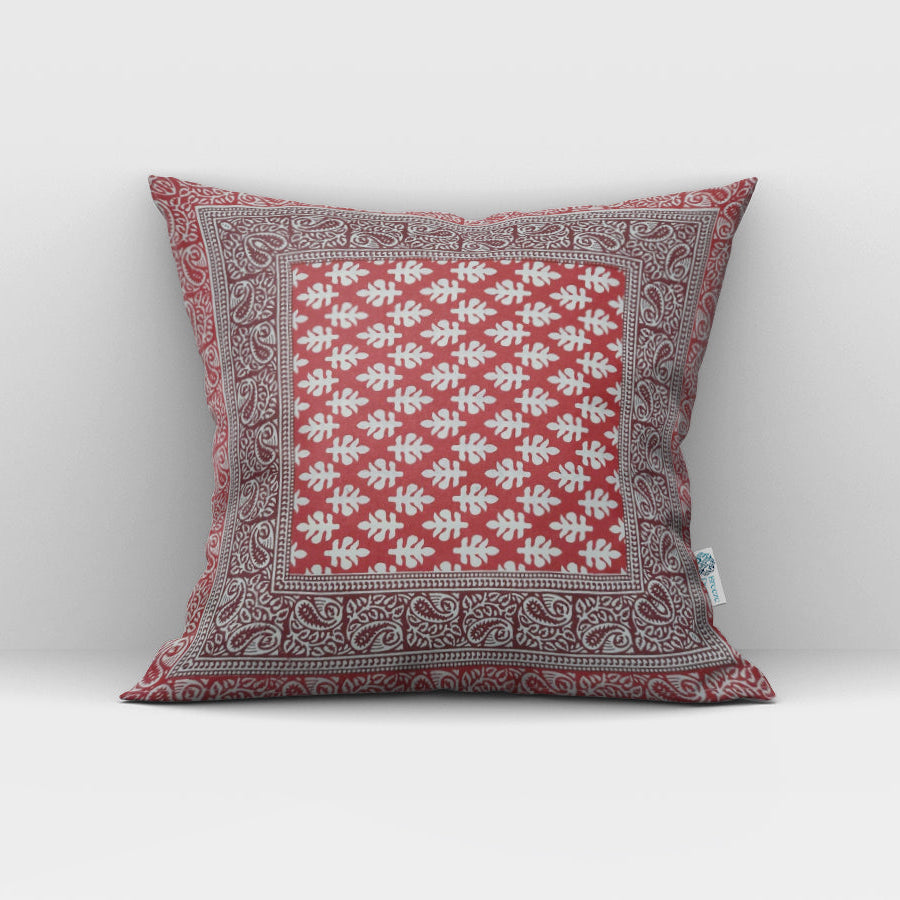 Red Floral Charm Jaipuri Cotton Cushion Cover