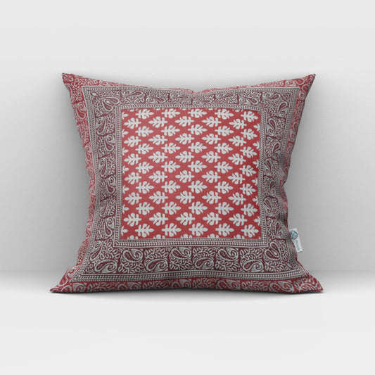 Red Floral Charm Jaipuri Cotton Cushion Cover