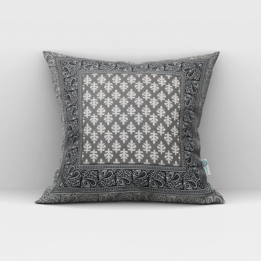 Grey Floral Charm Jaipuri Cotton Cushion Cover
