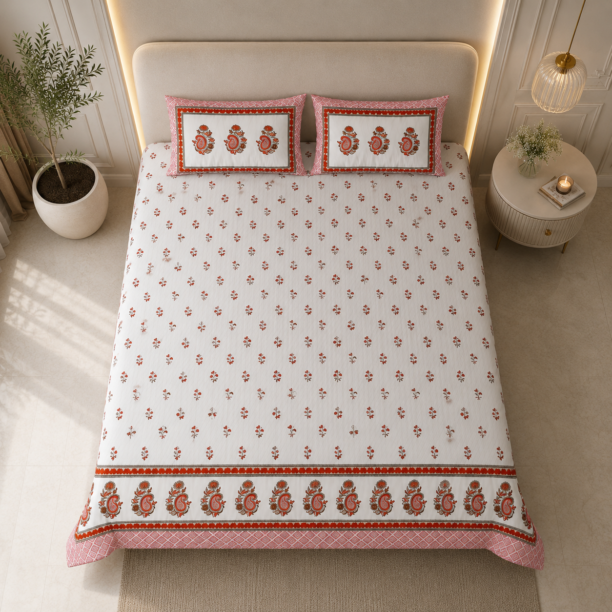 Coral Paisley 400TC 100% Pure Cotton Bedsheet- Super King