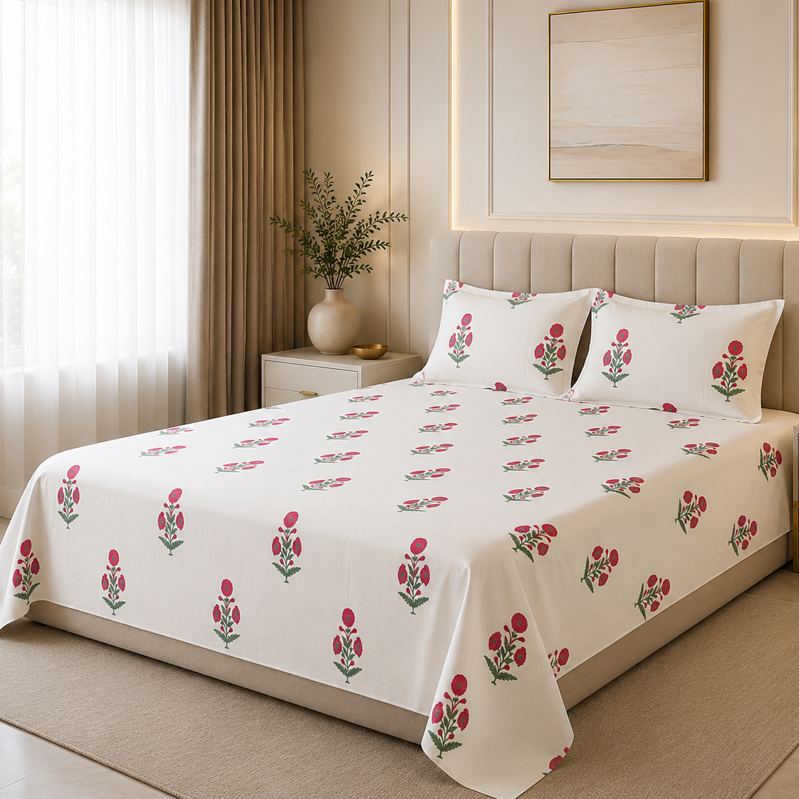Gulmohar Pink 400TC 100% Pure Cotton Bedsheet