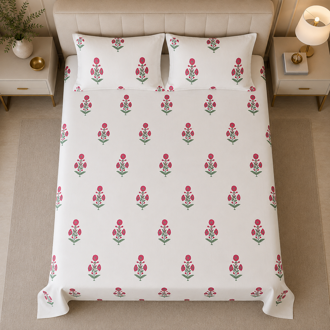 Gulmohar Pink 400TC 100% Pure Cotton Bedsheet