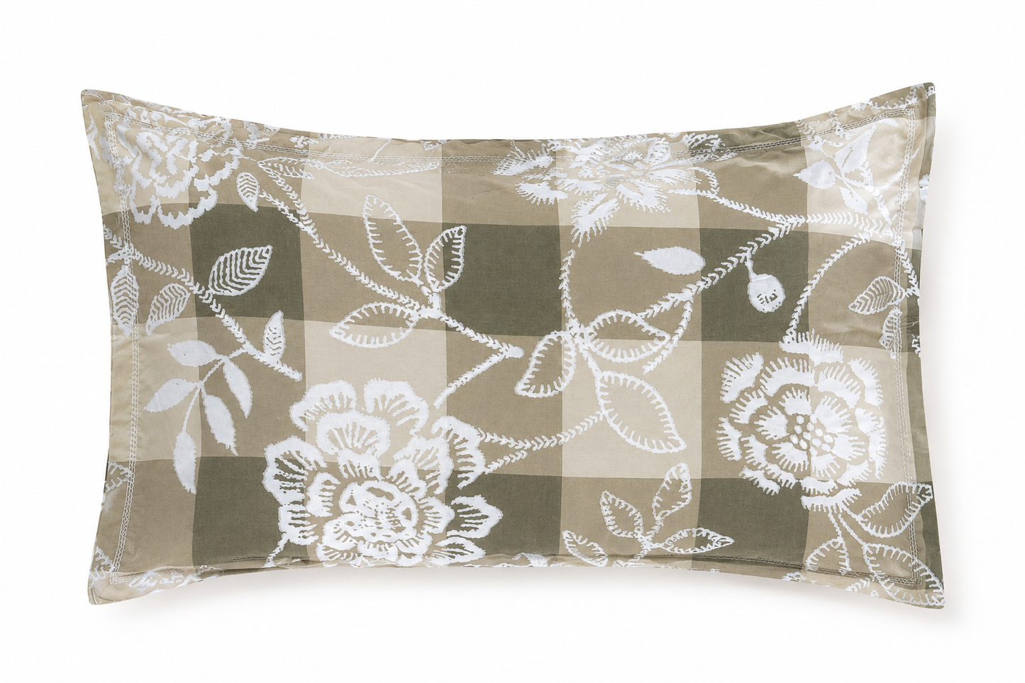 Taupe Blossom Check Glace Cotton 450TC Bedsheet