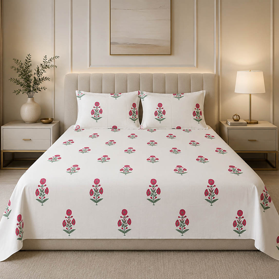 Gulmohar Pink 400TC 100% Pure Cotton Bedsheet