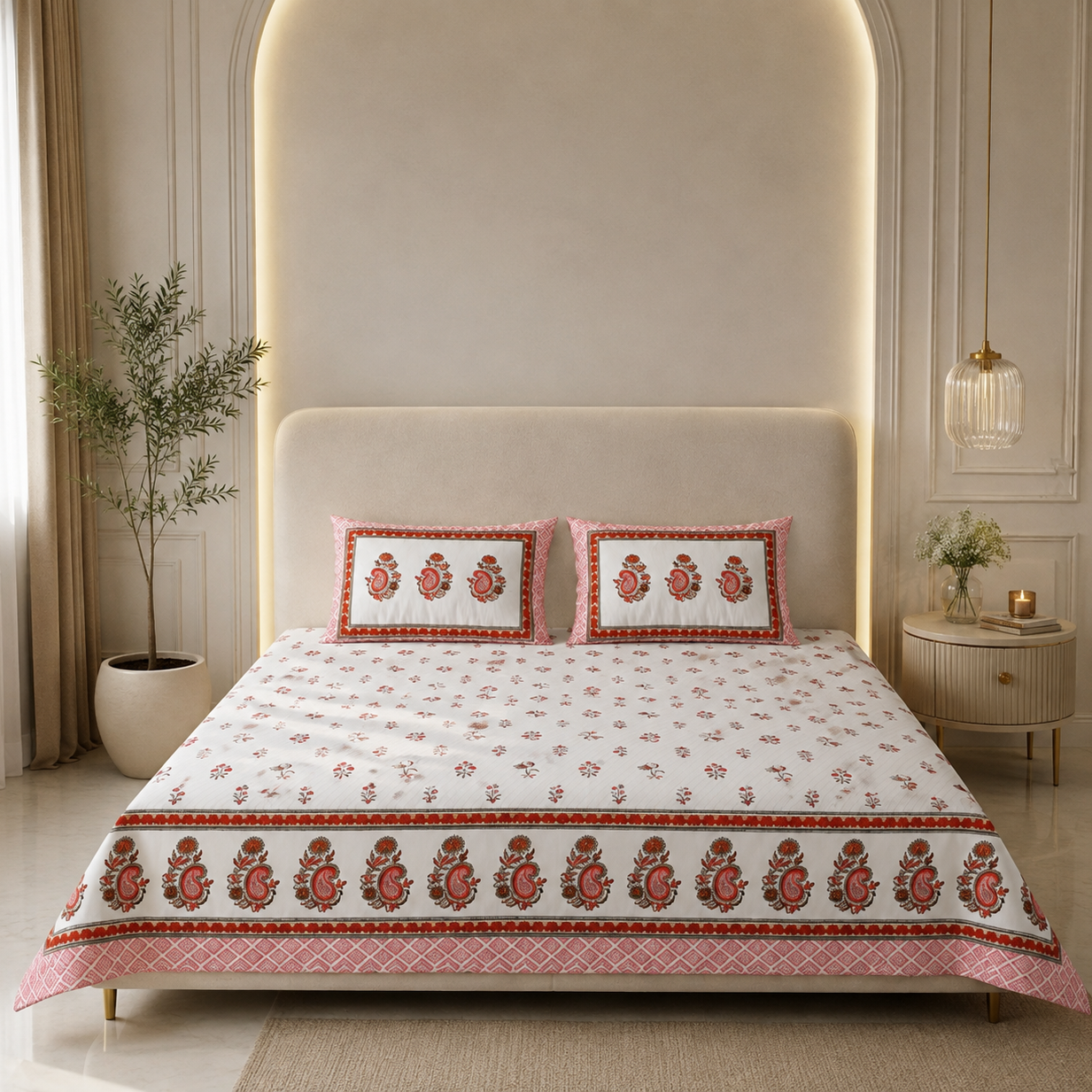 Coral Paisley 400TC 100% Pure Cotton Bedsheet- Super King