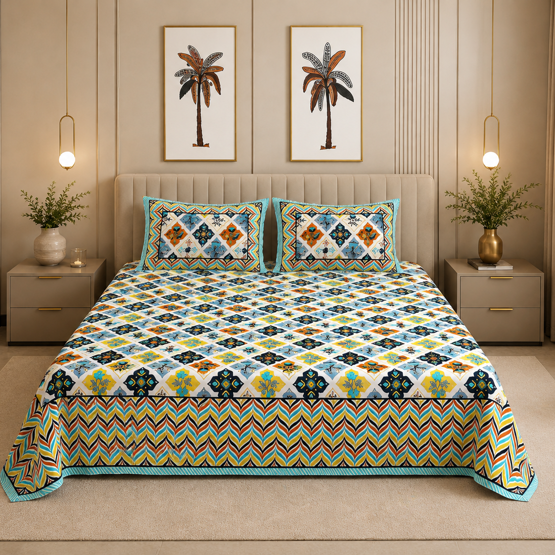 Saffron Tapestry 400TC 100% Pure Cotton Bedsheet
