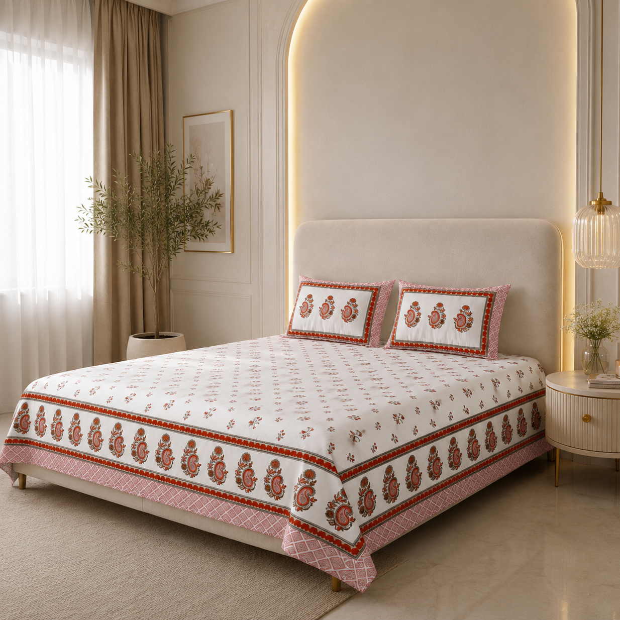 Coral Paisley 400TC 100% Pure Cotton Bedsheet- Super King