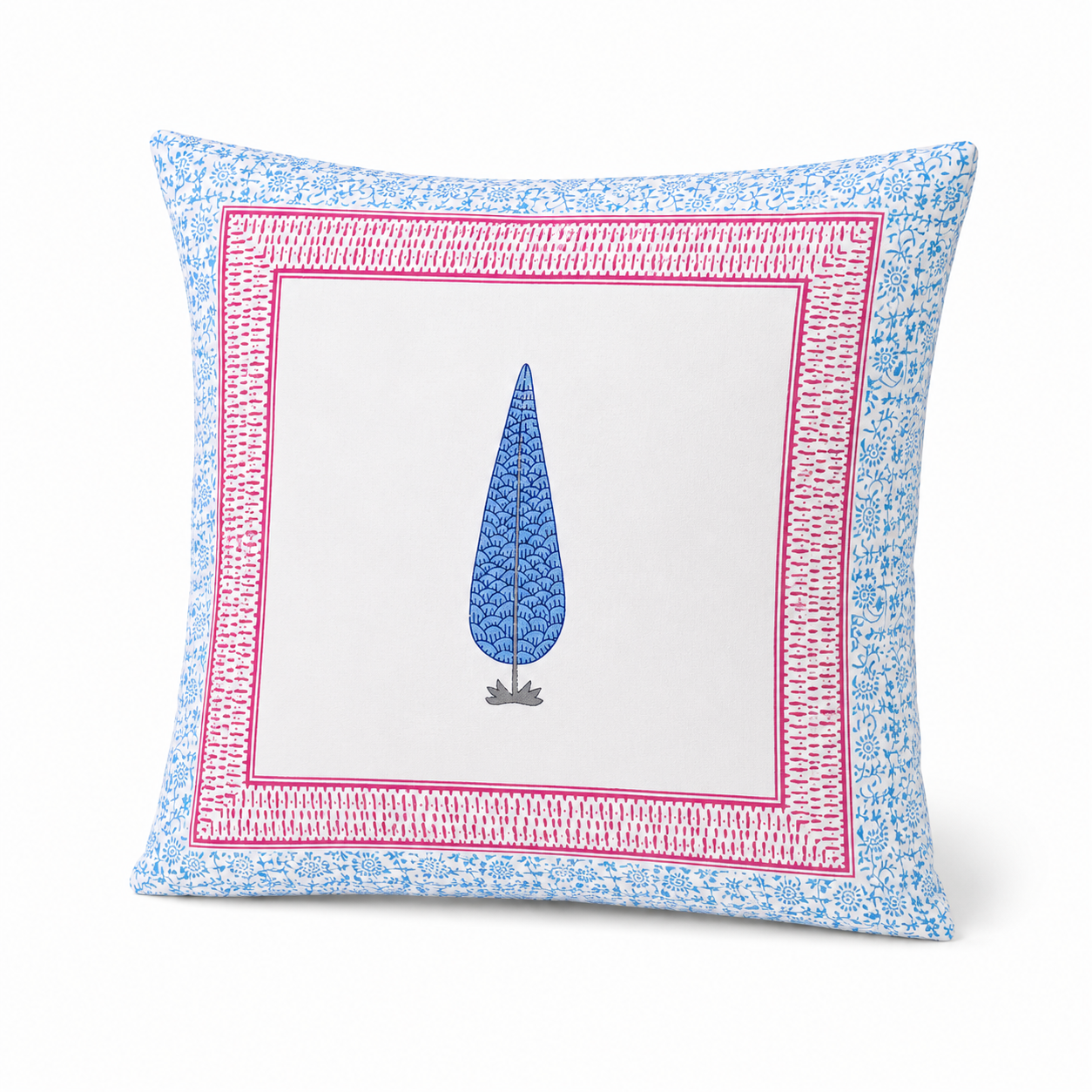 Pink Azure Leaf Handblock Cotton Cushion Cover (Set of 2)