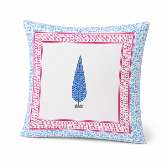 Pink Azure Leaf Handblock Cotton Cushion Cover (Set of 2)
