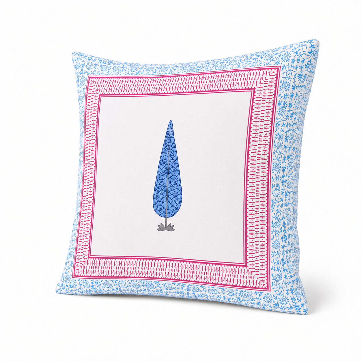 Pink Azure Leaf Handblock Cotton Cushion Cover (Set of 2)
