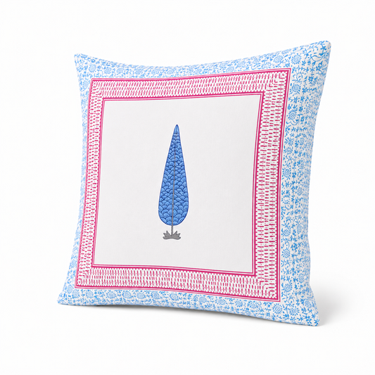 Pink Azure Leaf Handblock Cotton Cushion Cover (Set of 2)