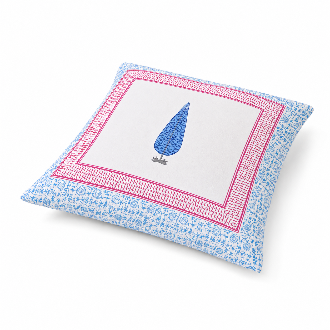 Pink Azure Leaf Handblock Cotton Cushion Cover (Set of 2)
