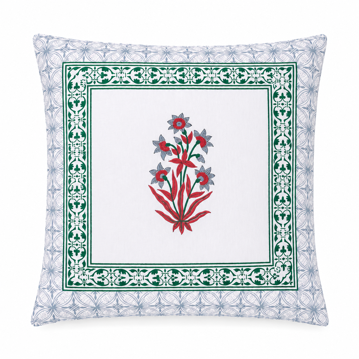 Ruby Bloom Handblock Cotton Cushion Cover (Set of 2)
