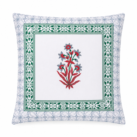 Ruby Bloom Handblock Cotton Cushion Cover (Set of 2)
