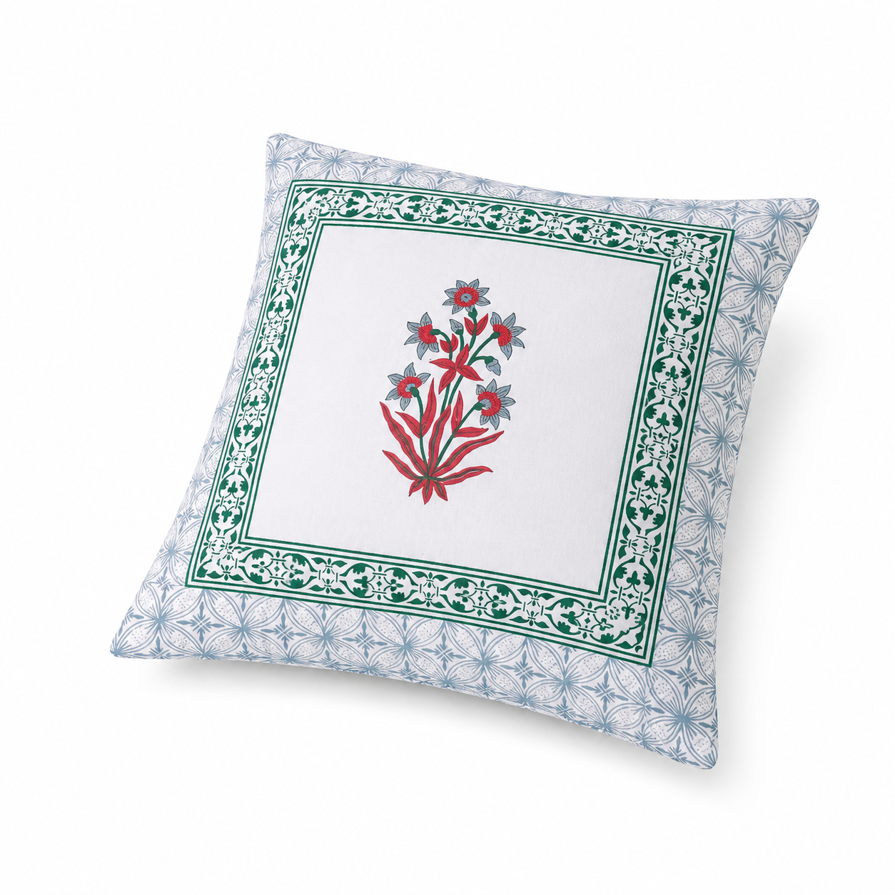 Ruby Bloom Handblock Cotton Cushion Cover (Set of 2)