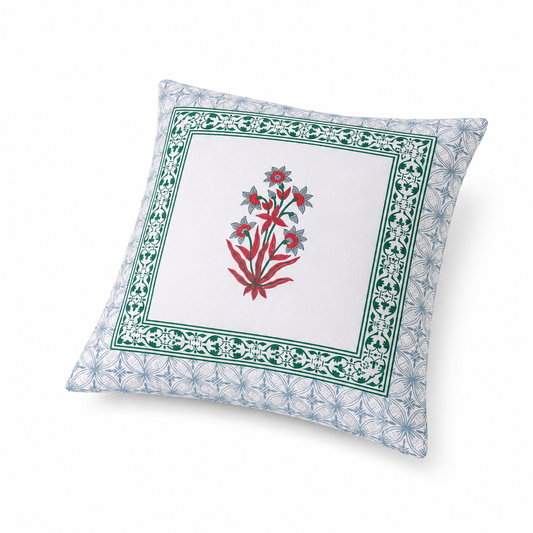 Ruby Bloom Handblock Cotton Cushion Cover (Set of 2)