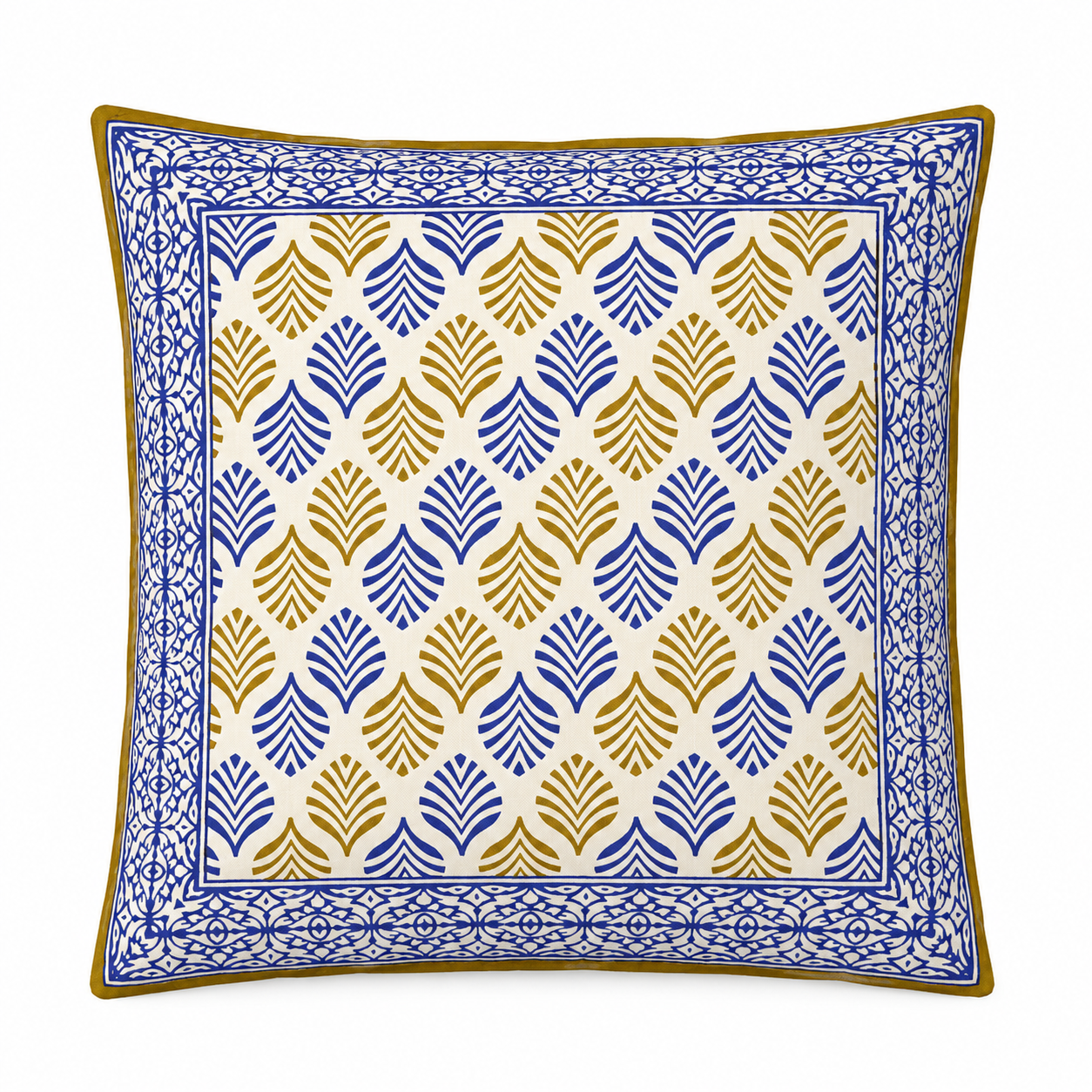 Royal Indigo Leaf Cotton Cushion Cover (Set of 2)