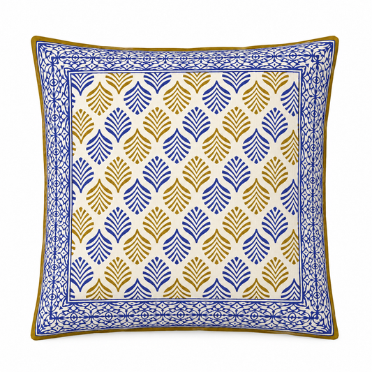 Royal Indigo Leaf Cotton Cushion Cover (Set of 2)