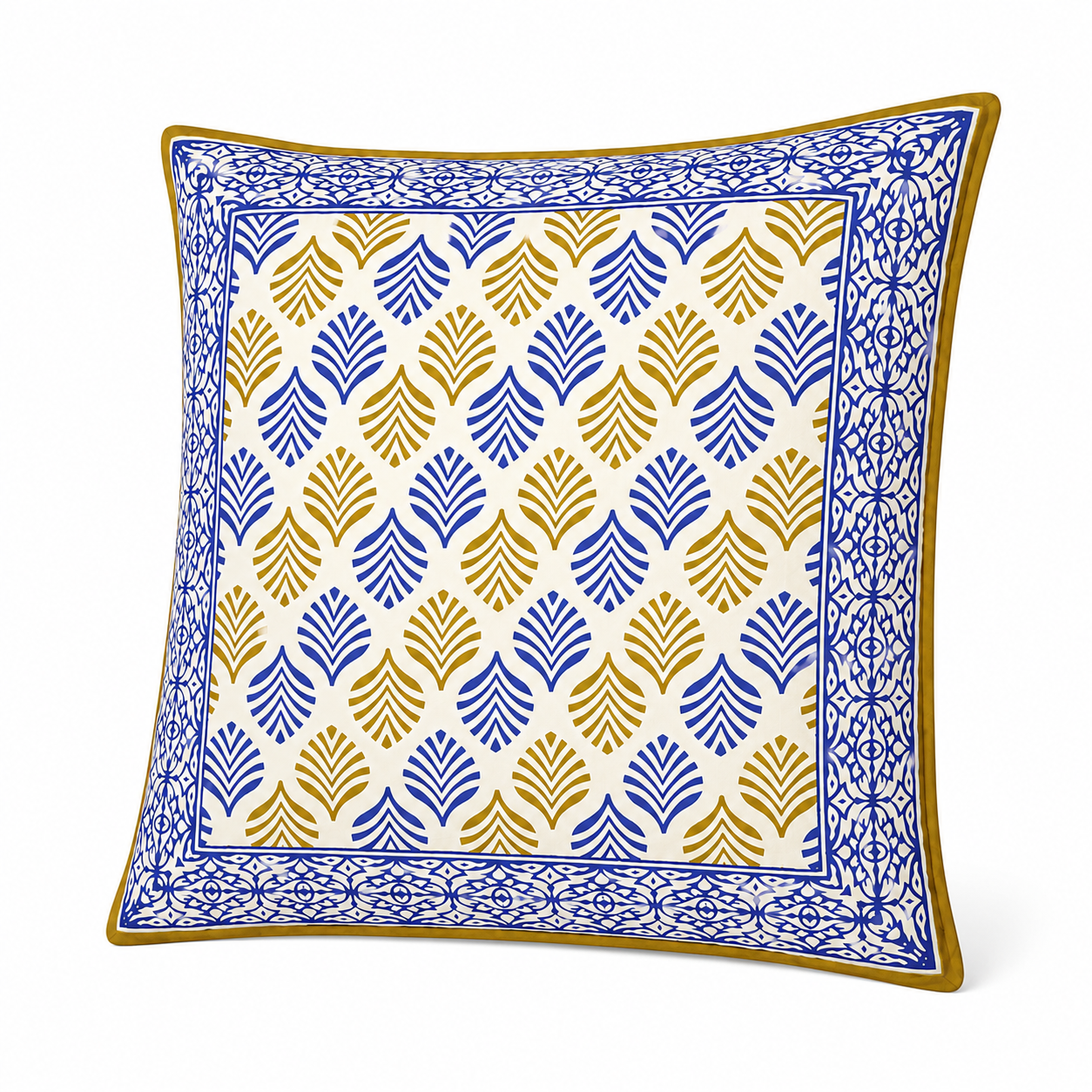 Royal Indigo Leaf Cotton Cushion Cover (Set of 2)