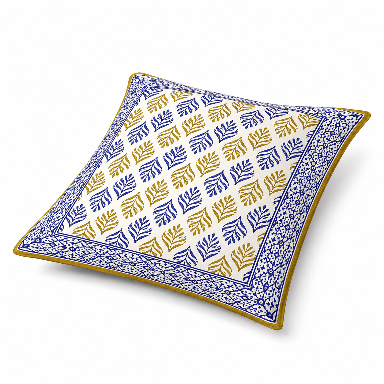 Royal Indigo Leaf Cotton Cushion Cover (Set of 2)