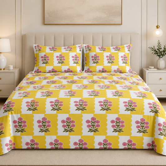 Sunshine Bloom Glace Cotton 450TC Bedsheet