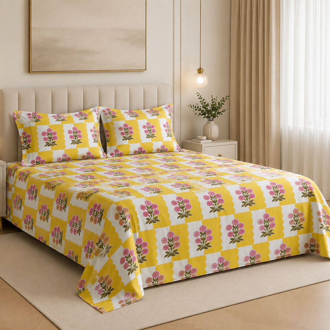 Sunshine Bloom Glace Cotton 450TC Bedsheet