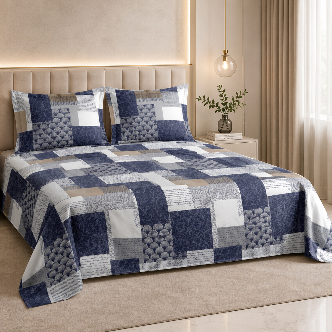 Blue Mosaic Glace Cotton 450TC Bedsheet