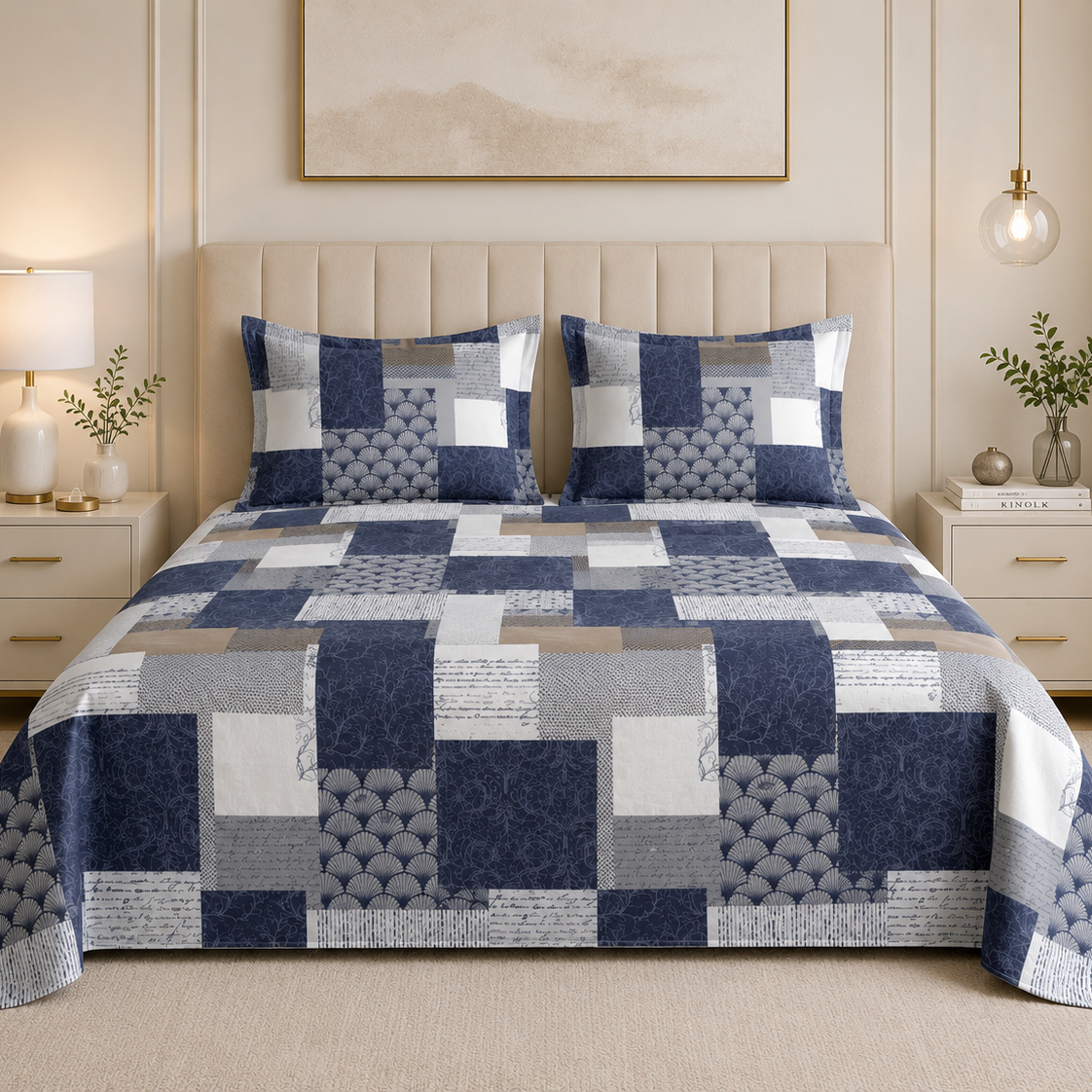 Blue Mosaic Glace Cotton 450TC Bedsheet