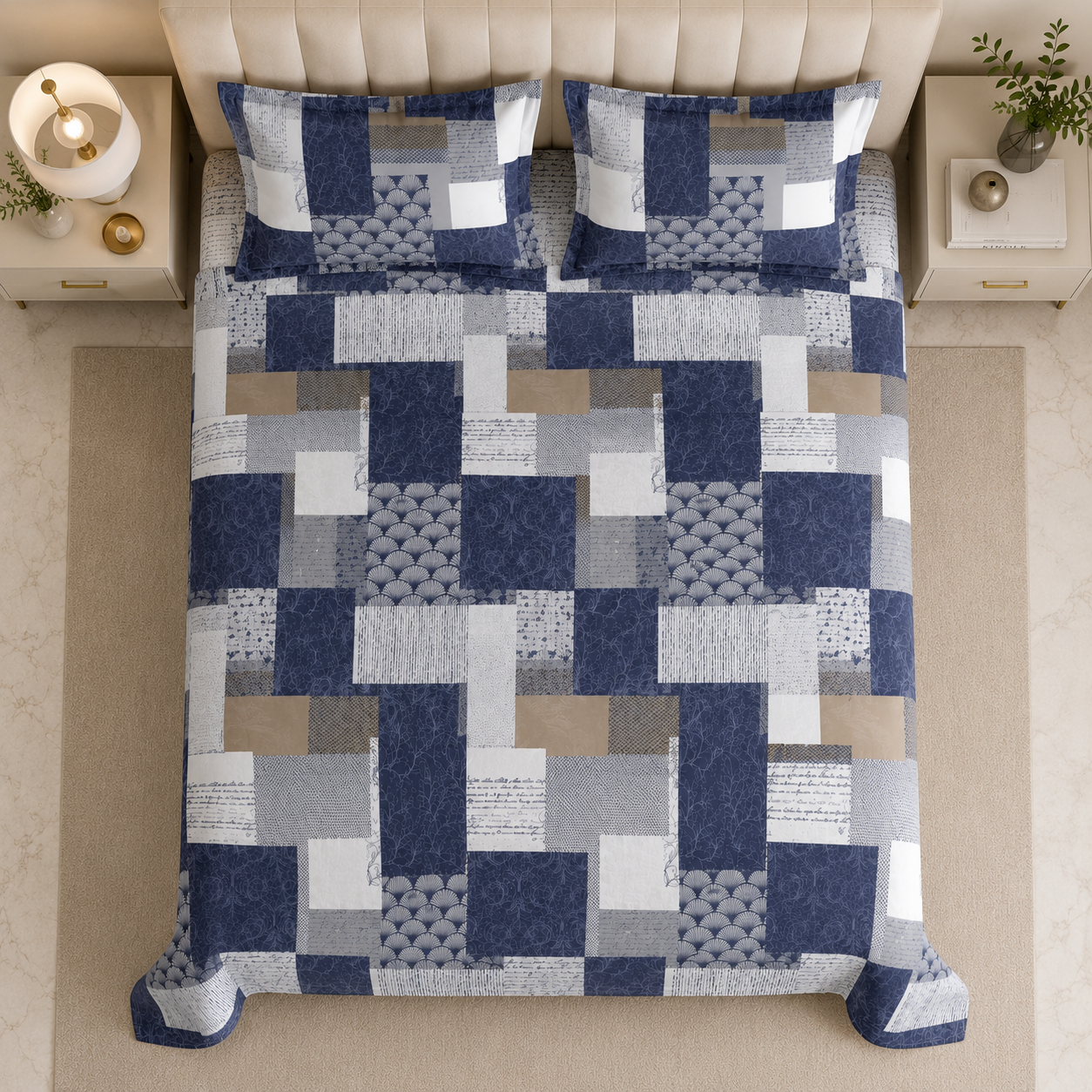 Blue Mosaic Glace Cotton 450TC Bedsheet