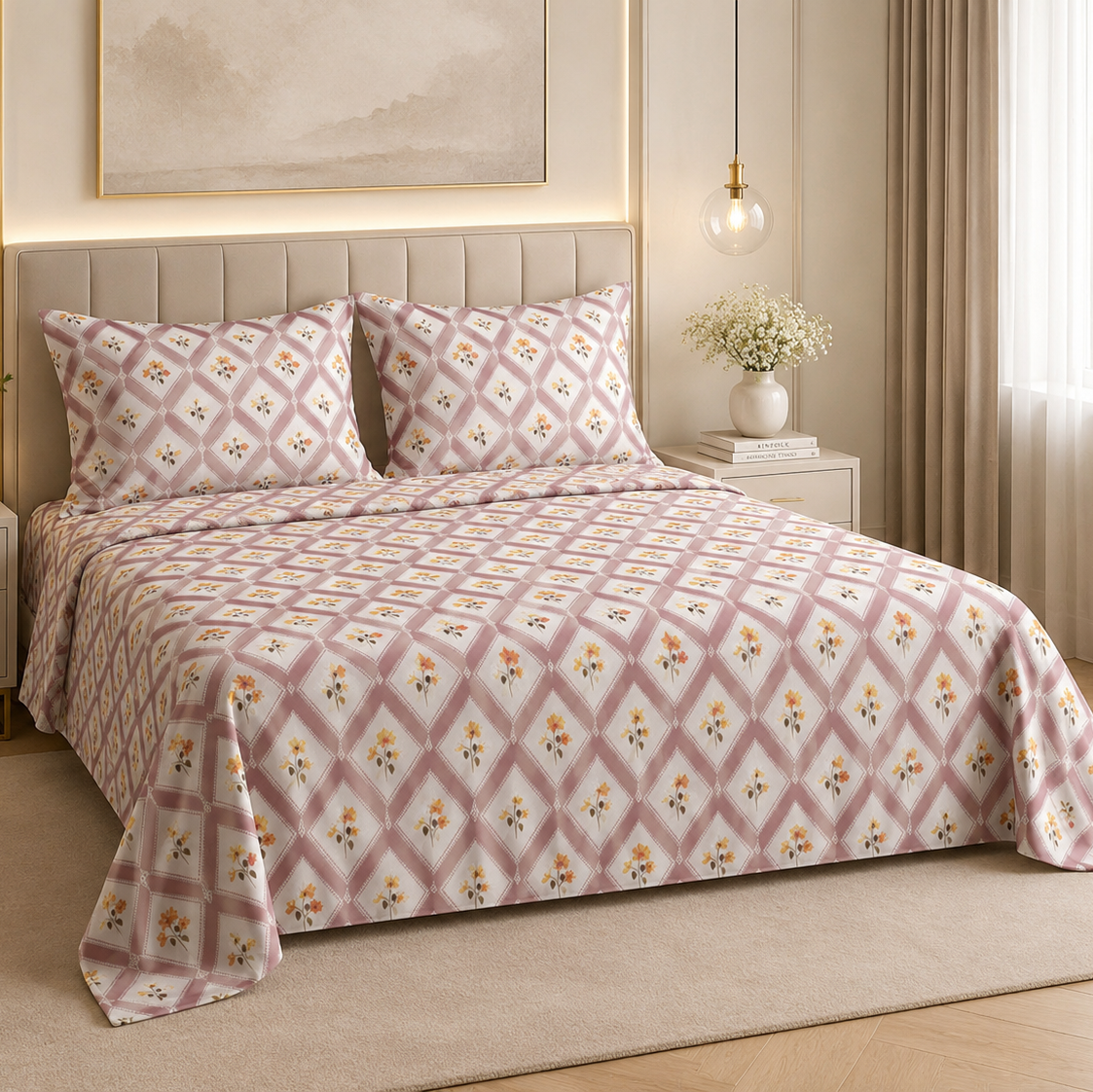 Blush Garden Glace Cotton 450TC Bedsheet