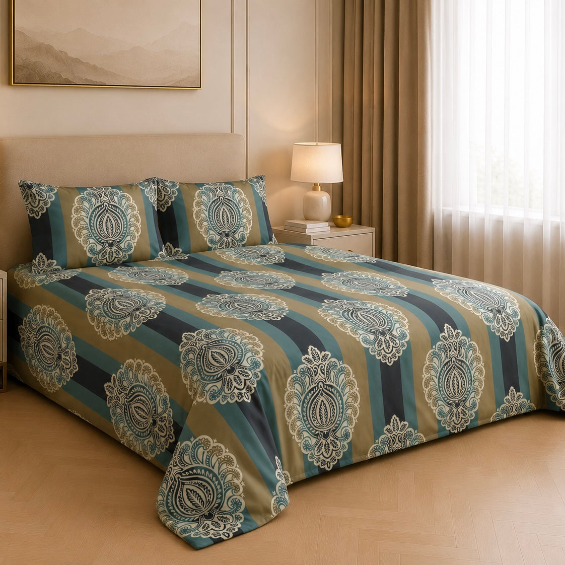 Regal Stripe Motif Glace Cotton 450TC Bedsheet