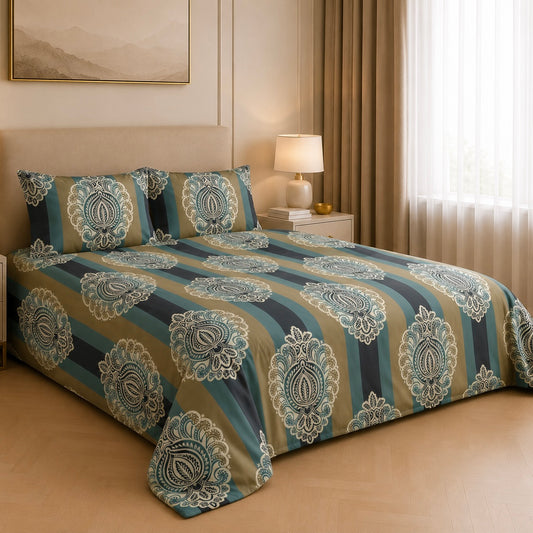 Regal Stripe Motif Glace Cotton 450TC Bedsheet