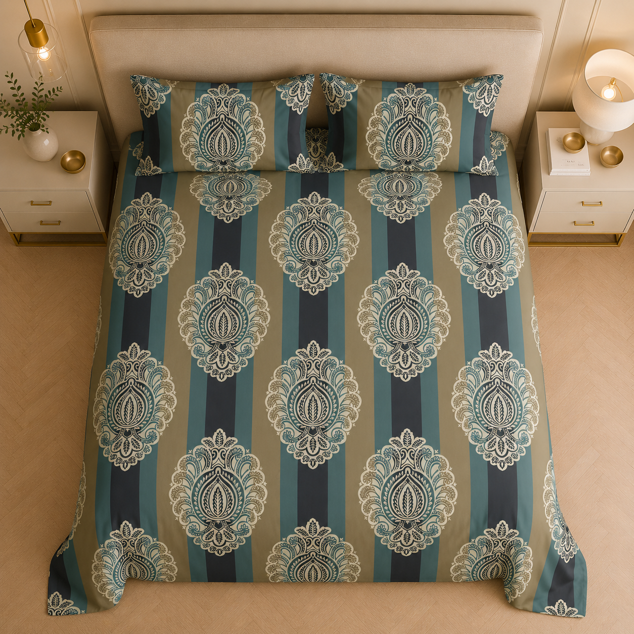 Regal Stripe Motif Glace Cotton 450TC Bedsheet