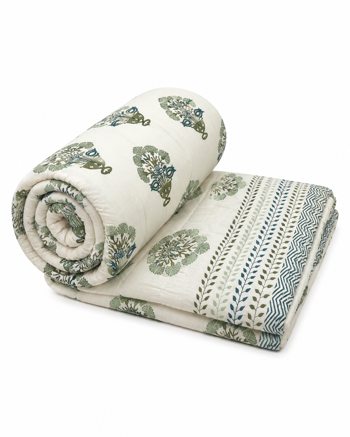 Teal Botanical Handblock 100% Cotton 500TC Bedsheet