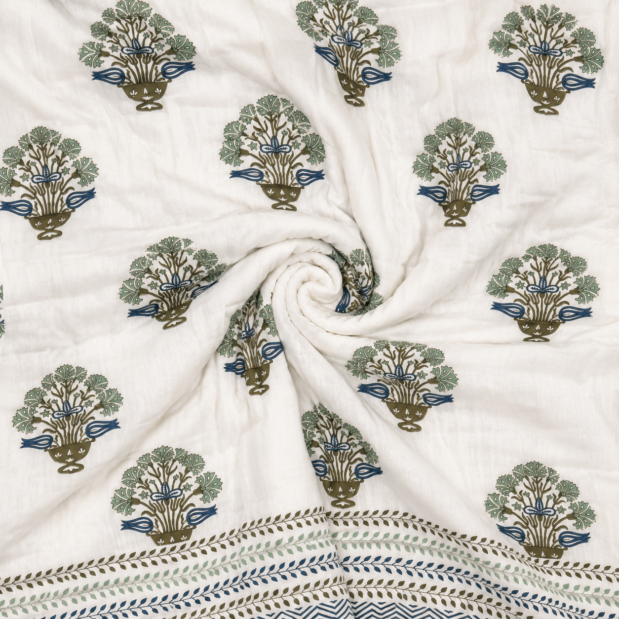Teal Botanical Handblock 100% Cotton 500TC 4 Piece Set