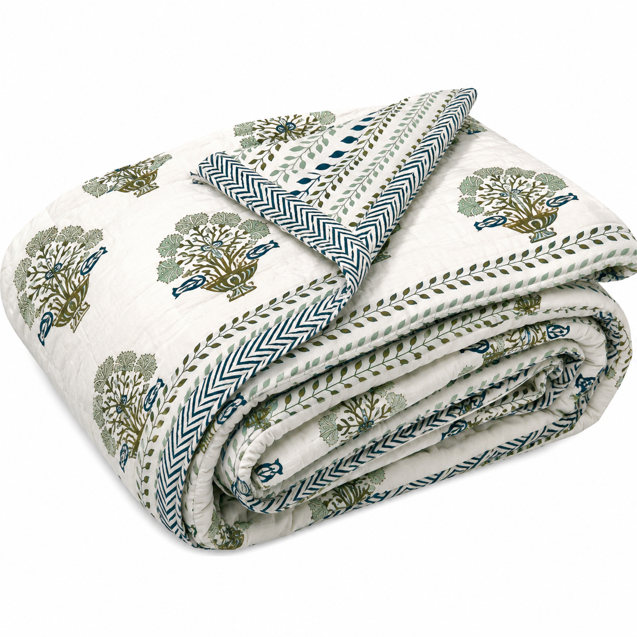 Teal Botanical Handblock 100% Cotton 500TC 4 Piece Set