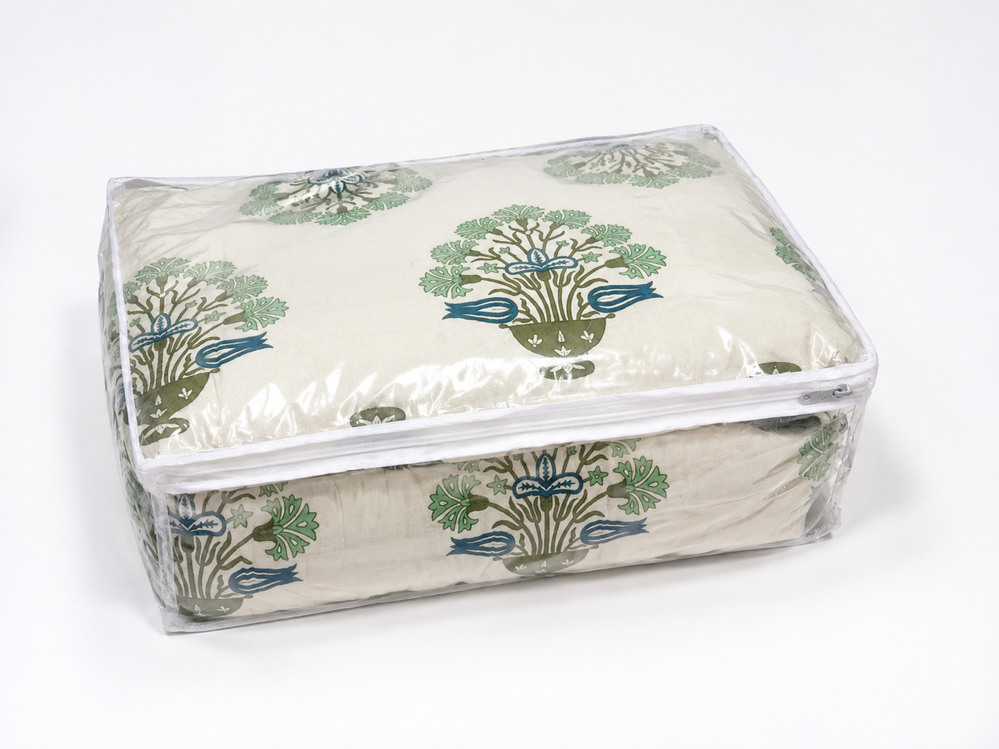 Teal Botanical Handblock 100% Cotton 500TC 4 Piece Set