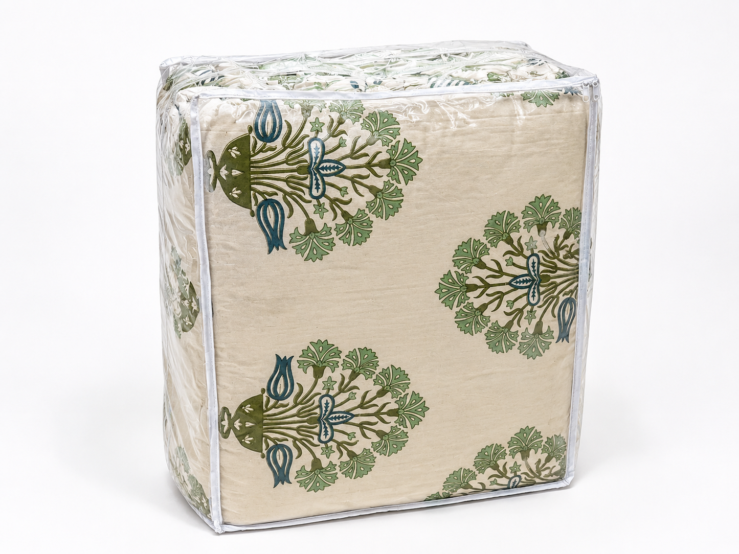 Teal Botanical Handblock 100% Cotton 500TC 4 Piece Set